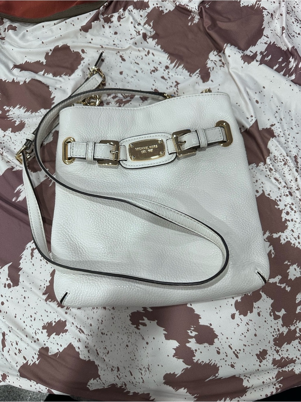 Michael Kors Hamilton Cream White Pebbled Leather Crossbody with Gold Accents